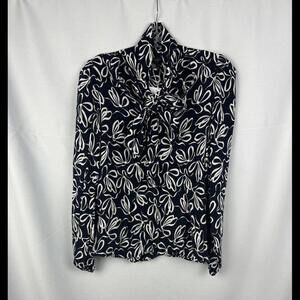 Ted Baker Caarina Neck Tie Blouse Floral Blue Size 2 US